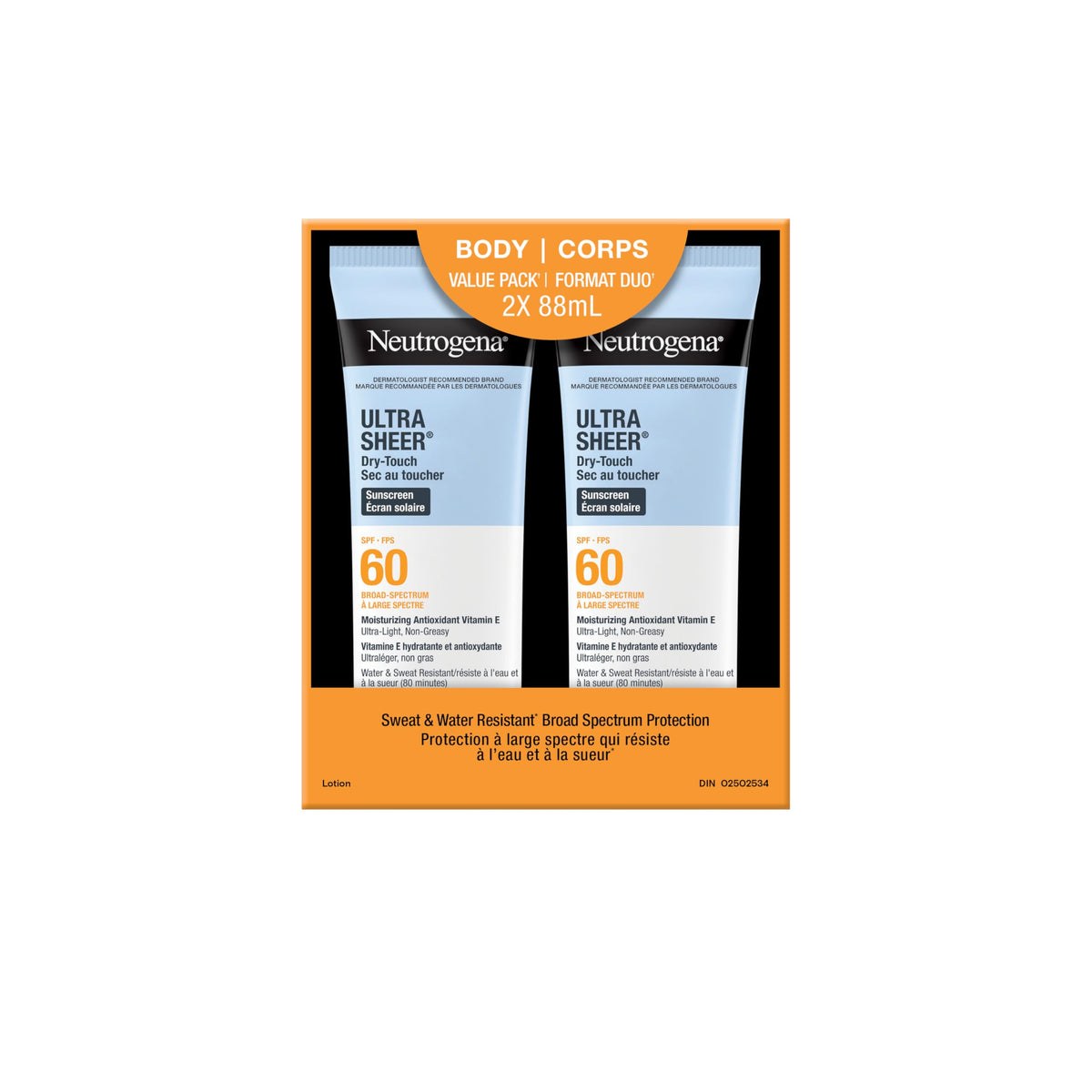 Neutrogena Ultra Sheer Dry-Touch Sunscreen Lotion, Broad Spectrum SPF 60 UVA/UVB Protection, Oxybenzone-Free, Light, Water Resistant, Non-Comedogenic & Non-Greasy, 88 mL (Twin Pack) 🍁 All In One Marketplace Canada