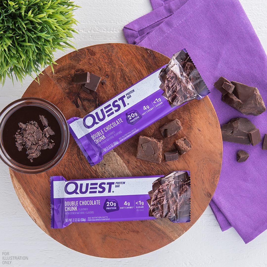 Quest Nutrition Double Chocolate Chunk Protein Bar, High Protein, High Fibre, Low Sugar, Keto Friendly, 20g Protein, 1g Sugar, 12ct 🍁 All In One Marketplace Canada