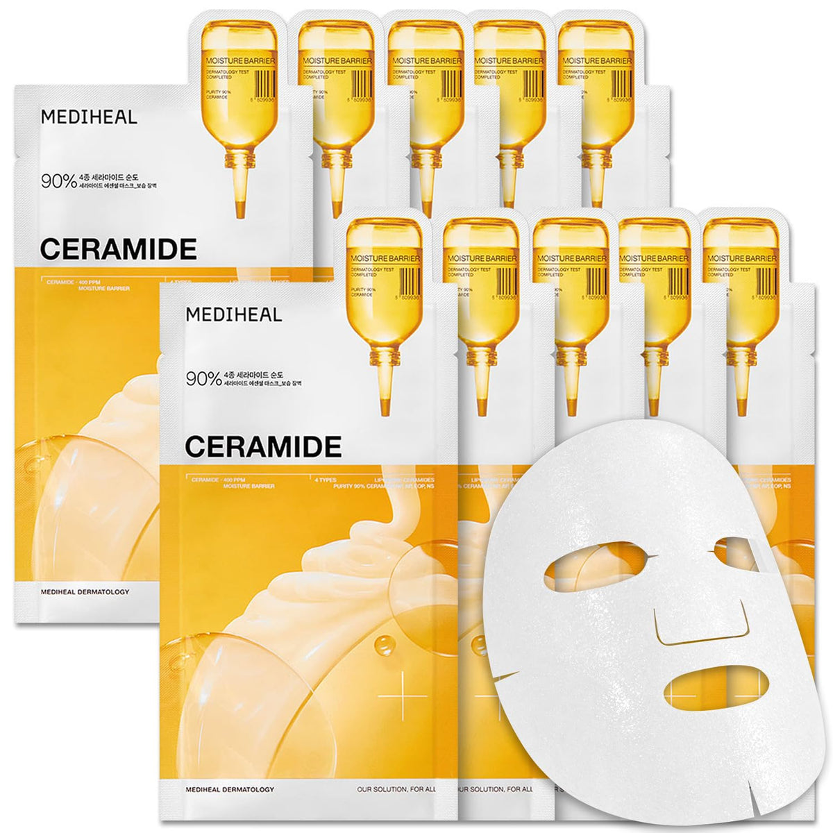 MEDIHEAL Ceramide Essential Face Mask - Moisturizing, Barrier Repair with Panthenol & Adenosine for Intense Hydration for Dry & Sensitive Skin, Face Mask for Women, Vegan, Korean Skincare (10 Sheets) 🍁 All In One Marketplace Canada