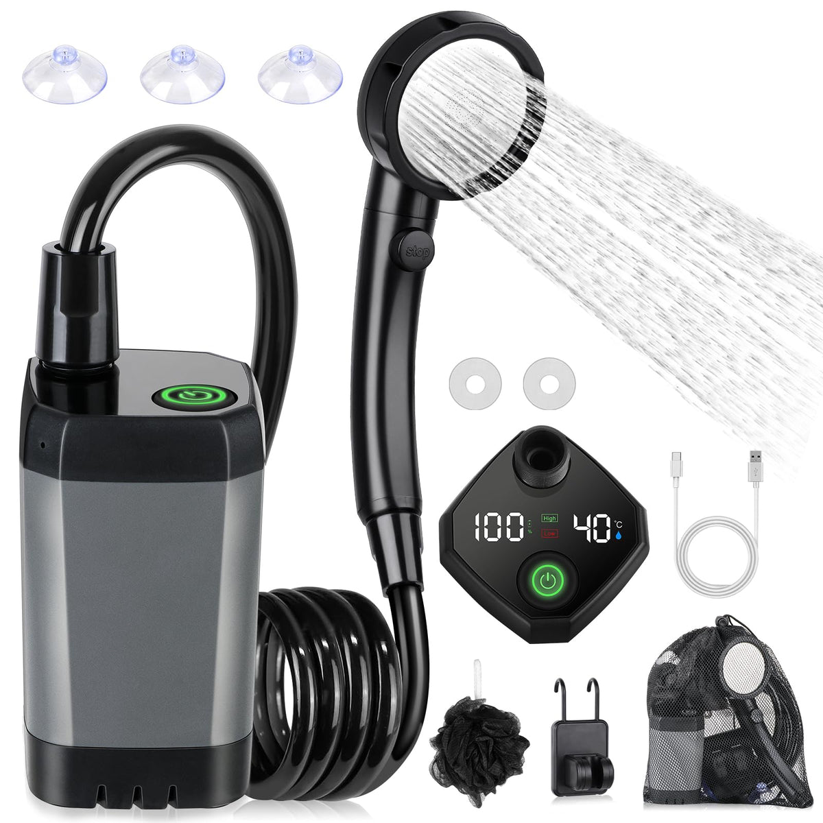 Portable Shower for Camping, [Long-Lasting] Spopal 6000mAh Rechargeable Camping Shower with Intelligent LED Display, 4 Spray Modes, IPX7 Waterproof Outdoor Shower Kit for Hiking, Travel, Car, Pet 🍁 All In One Marketplace Canada