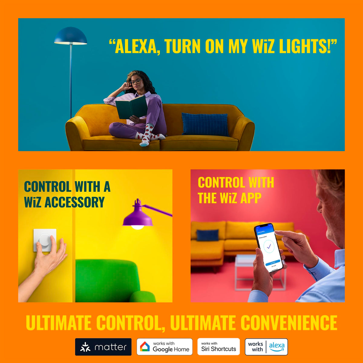 WiZ Connected 60W A19 LED Smart Light Bulbs - Connects to Your Wi-Fi - E26 Smart Bulb - Control with Voice or App + Activate with Motion - Matter Compatible - 3 Pack 🍁 All In One Marketplace Canada