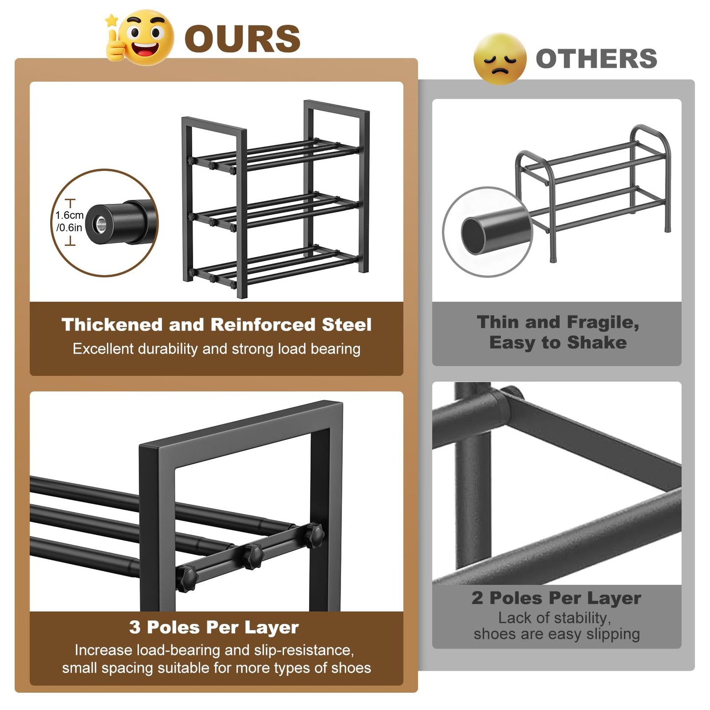 Roylvan 3-Tire Expandable Shoe Rack, 17"-31" Adjustable Stackable Free Standing Shoe Shelf Storage Fits 6-12 Pairs Shoes, Heavy Duty Reinforced Metal Shoes Organizer for Closet Entryway Doorway Dorm 🍁 All In One Marketplace Canada