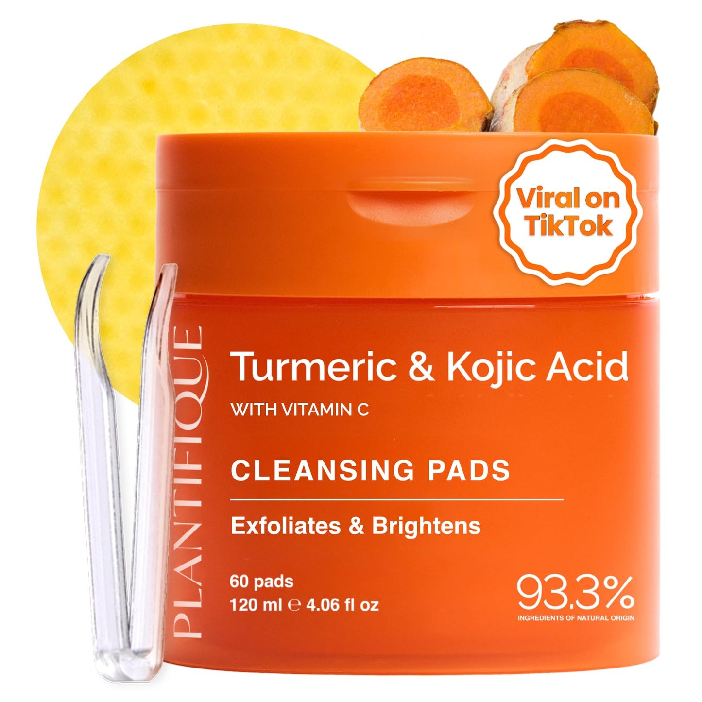 PLANTIFIQUE Kojic Acid and Turmeric Cleansing Pads - Lab-Tested - 60 Exfoliating Pads with Ceramides, Niacinamide & Vitamin C for Dark Spots & Uneven Skin Tone 🍁 All In One Marketplace Canada