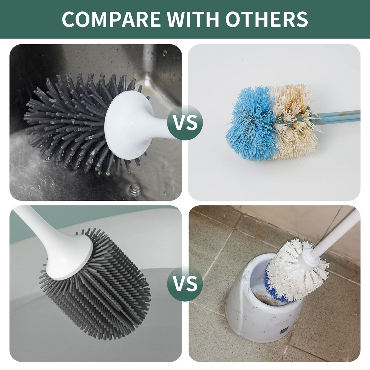 Hibbent Toilet Brush with Ventilated Drying Holder, Silicone Toilet Bowl Brush Bathroom Cleaning Bowl Brush Kit Sturdy Cleaning Toilet Brush, Floor Standing & Wall Mounted Without Drilling 🍁 All In One Marketplace Canada