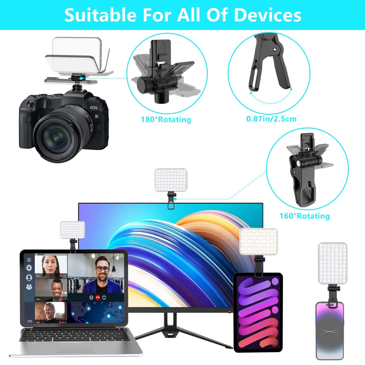 Anautin Selfie Light, 60 LED 2200mAh Rechargeable Clip Fill Video Light (Black) 🍁 All In One Marketplace Canada