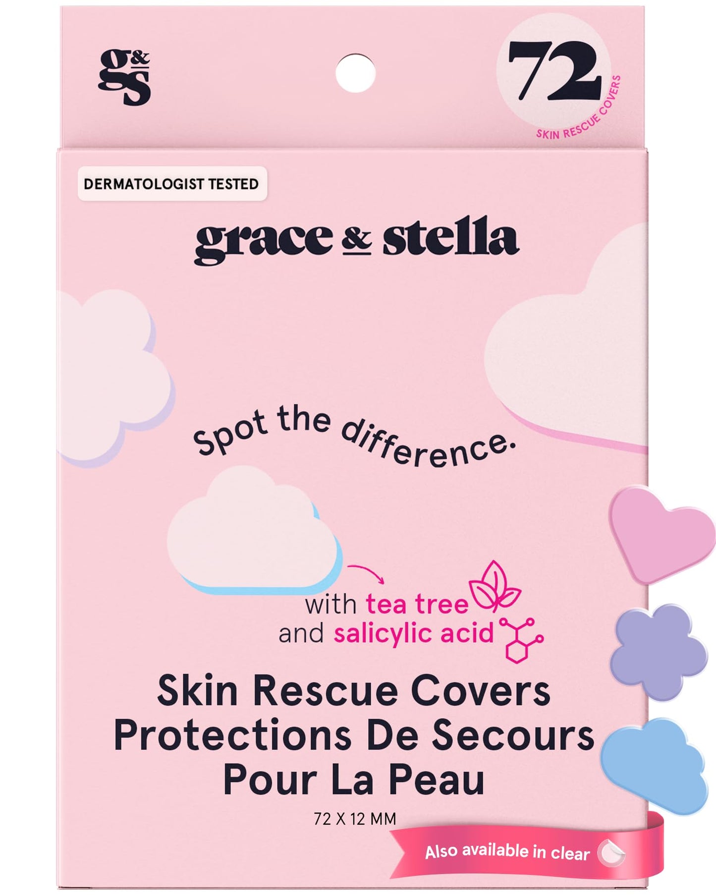 grace & stella Award Winning Skin Rescue Covers with Hydrocolloid (Multishape, 72 Count) - With Salicylic Acid and Tea Tree for Absorbing Impurities - Dermatologist Tested Skin Care, Cruelty Free, Vegan 🍁 All In One Marketplace Canada