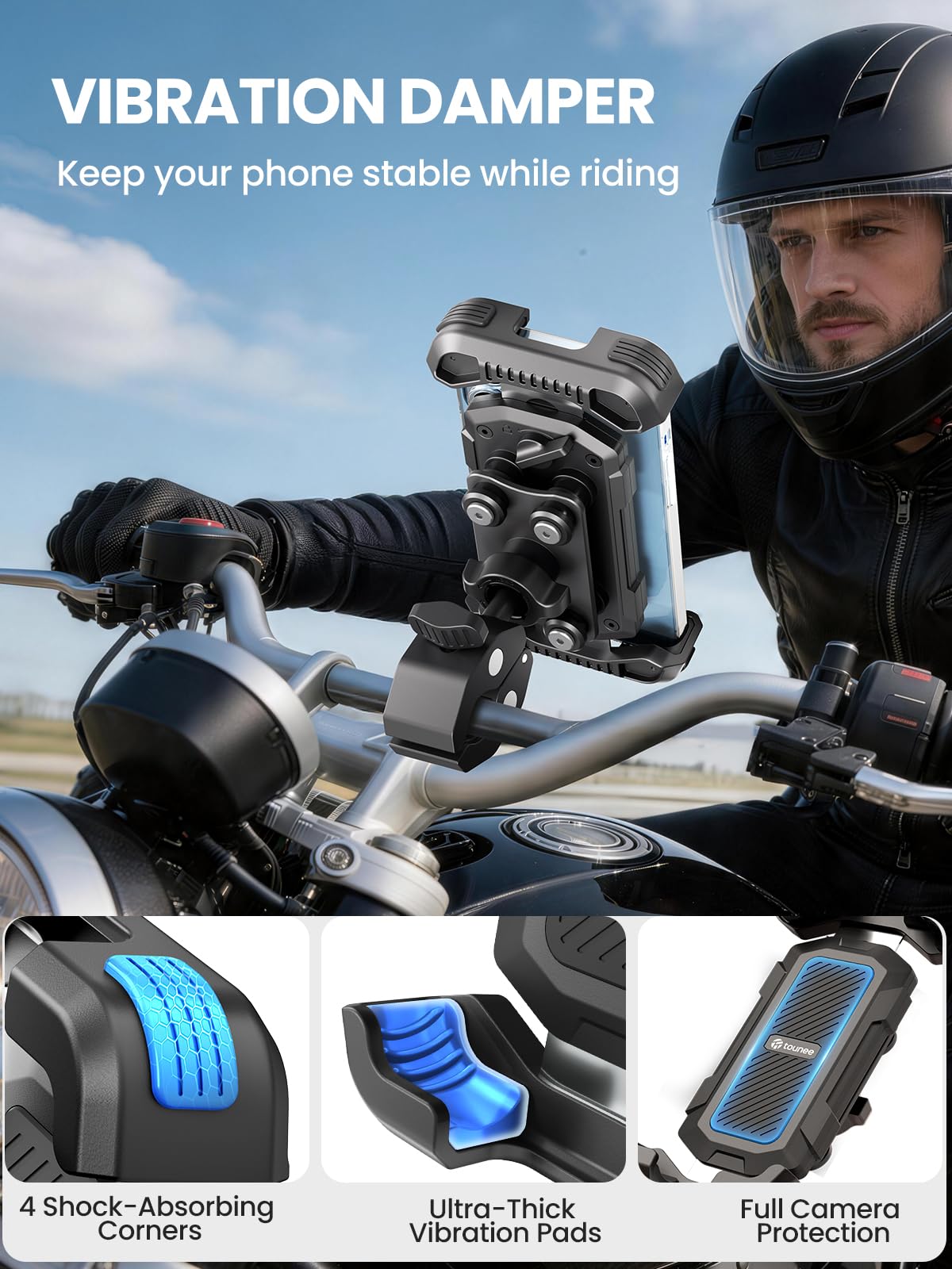 Tounee Bike Phone Mount Holder with Dual Vibration Dampener - Quick Release Handlebar Clip for Bicycle/Cycling, Upgraded Anti-Shock Design Fits iPhone 16/15/14 Pro Max & 4.7-6.7" Phones (Black) 🍁 All In One Marketplace Canada