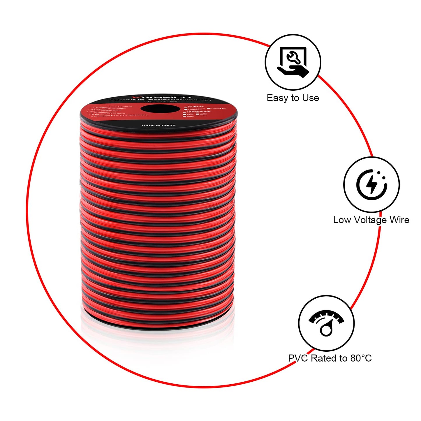 VIABRICO 14AWG 100FT Electrical Wire Cable 2 Conductors Red Black Cable Hookup LED Lighting Strips Flexible Wire Extension Cord 14 Gauge Copper Clad Aluminum Copper Wire 12V/24V DC Cable 🍁 All In One Marketplace Canada