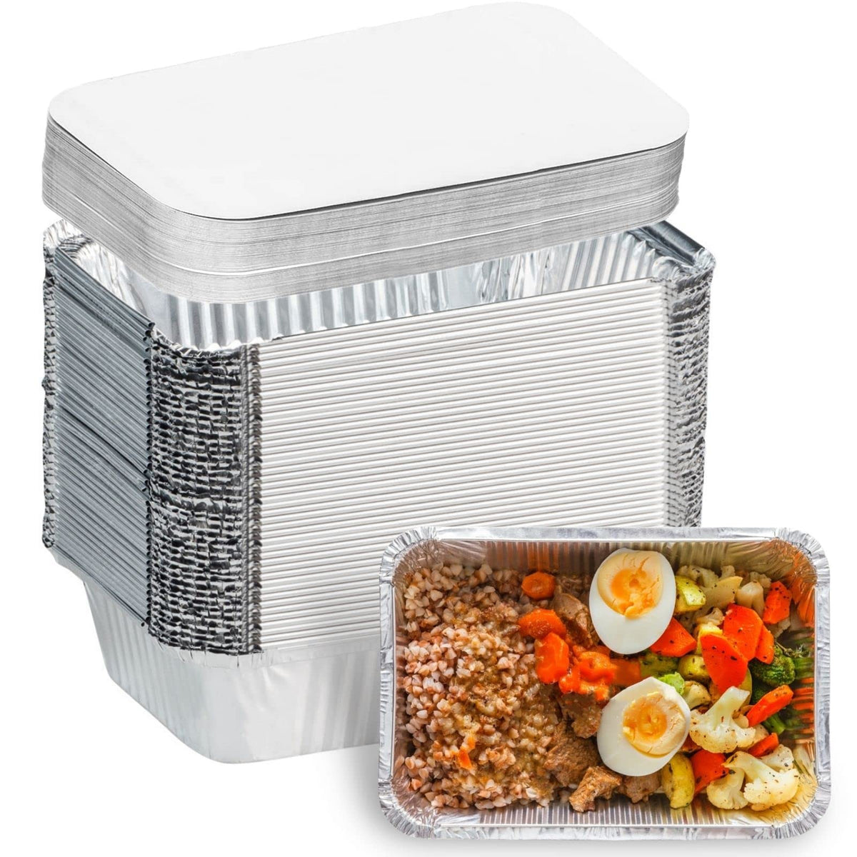 Aluminum Pans with Lids (50-Pack, 8.5"×6") 2.25 LB Capacity Foil Food Containers with Lids - 50 Pans and 50 Cardboard Covers - Disposable Tin Foil Pans - for Baking, Meal Prep and Freezer, Takeout 🍁 All In One Marketplace Canada