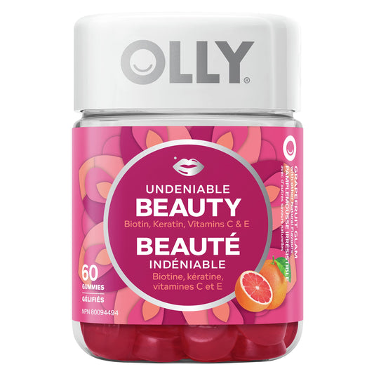 OLLY Undeniable Beauty Gummy Supplement for women Grapefruit Glam with biotin, keratin and vitamins C & E 30 day Supply, 60 gummies 🍁 All In One Marketplace Canada