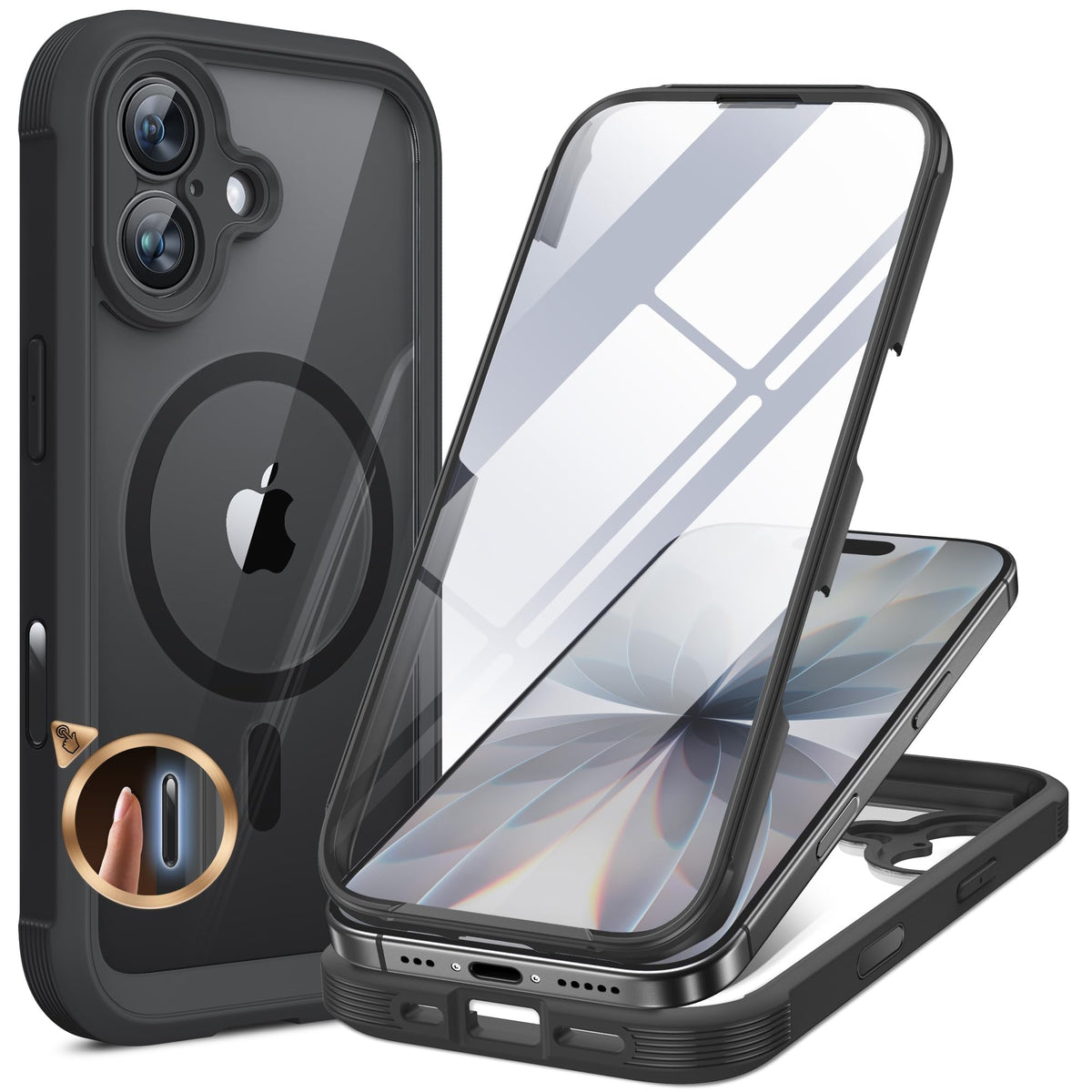 Miracase for iPhone 17 Case 6.3'', Full-Body Bumper Military Grade Drop Protection Outdoor Phone case with Built-in Glass Screen &Camera Control,Easy Installation,No Gap,Compatible with MagSafe,Black 🍁 All In One Marketplace Canada