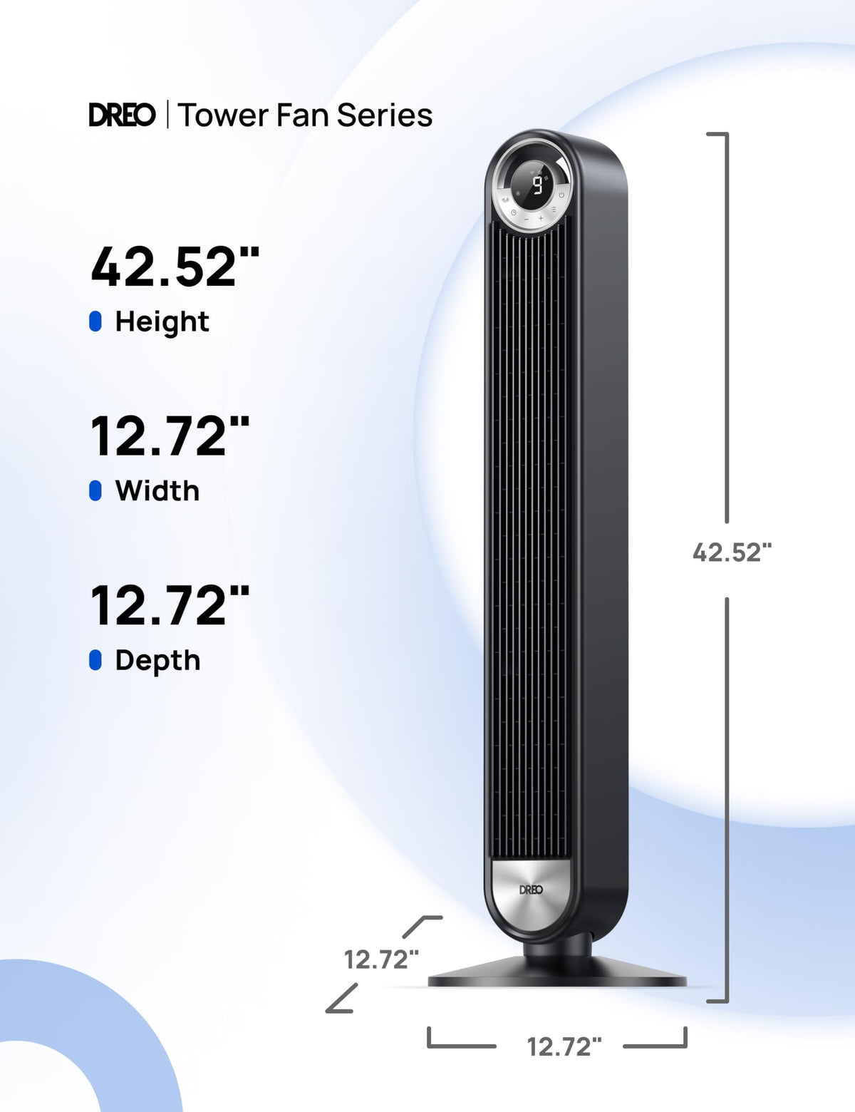 DREO Smart Tower Fan for Bedroom, Upgraded DC 9 Speeds 20dB Ultra-Quiet Floor Fan, 90° Oscillating Fans with 28ft/s Velocity, 12H Timer, Standing Fan, Bladeless Fan Powerful for Home Office Room 🍁 All In One Marketplace Canada
