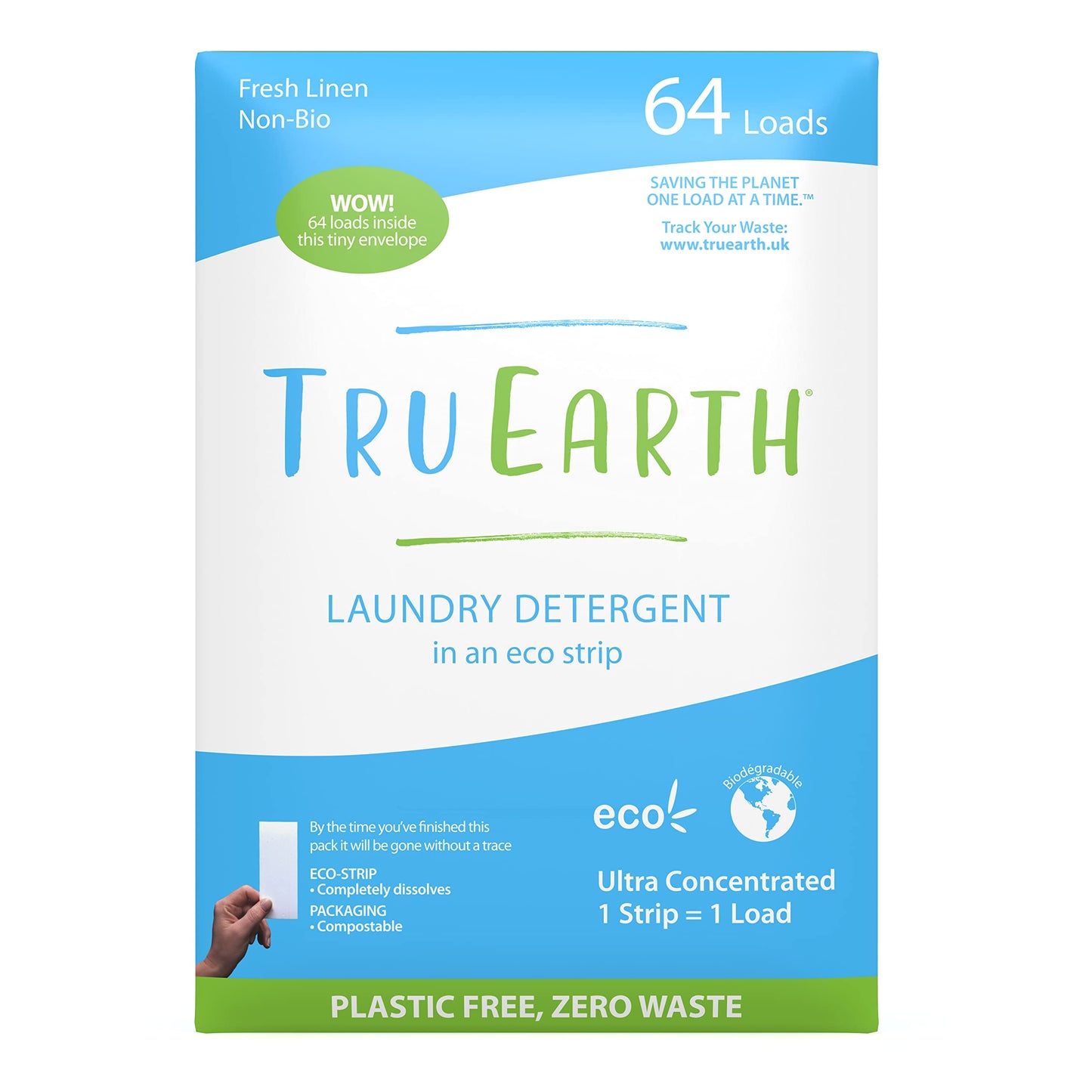 Tru Earth Compact Dry Laundry Detergent Sheets - Up to 128 Loads (64 Sheets) - Paraben-Free - Original Eco-Strip Liquidless Laundry Detergent, Laundry Sheets - Fresh Linen 🍁 All In One Marketplace Canada