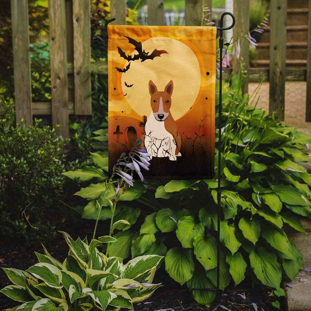 Caroline's Treasures BB4401GF Halloween Bull Terrier Red White Flag Garden Size, Small, Multicolor