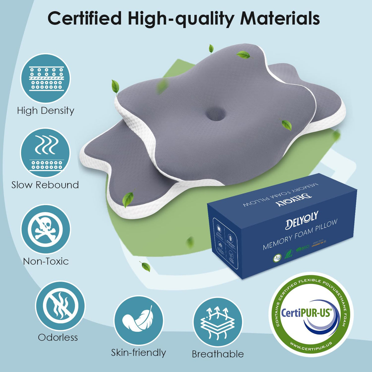 Delyoly Cervical Neck Pillow for Sleeping - Memory Foam Contour Pillow for Neck Pain Relief, Ergonomic Support for Side and Back Sleepers, Orthopedic Pillow with Breathable Ice Silk Cover（Gray） 🍁 All In One Marketplace Canada