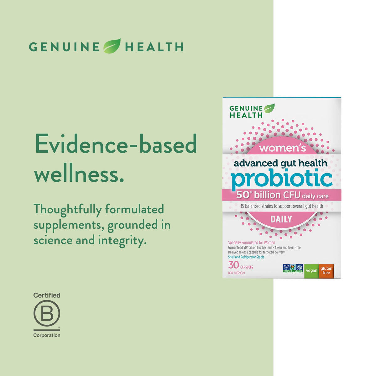 Genuine Health Advanced Gut Health Probiotic Women's Daily 50 Billion CFU - Healthy Digestion & Gut Flora Support - Women’s Probiotic - Vegan, Gluten-Free & Non-GMO - 30 Capsules (30 Servings) 🍁 All In One Marketplace Canada