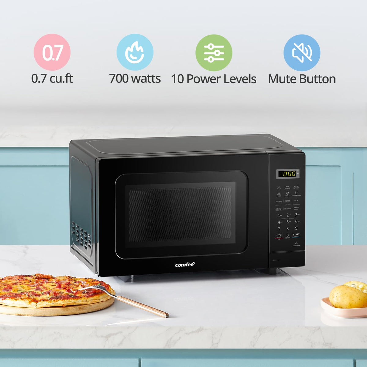 COMFEE' CM-M201K(BK) Countertop Microwave Oven with Express Cook, 6 Preset Menus and Kitchen Timer, 20L, 700W, Black 🍁 All In One Marketplace Canada
