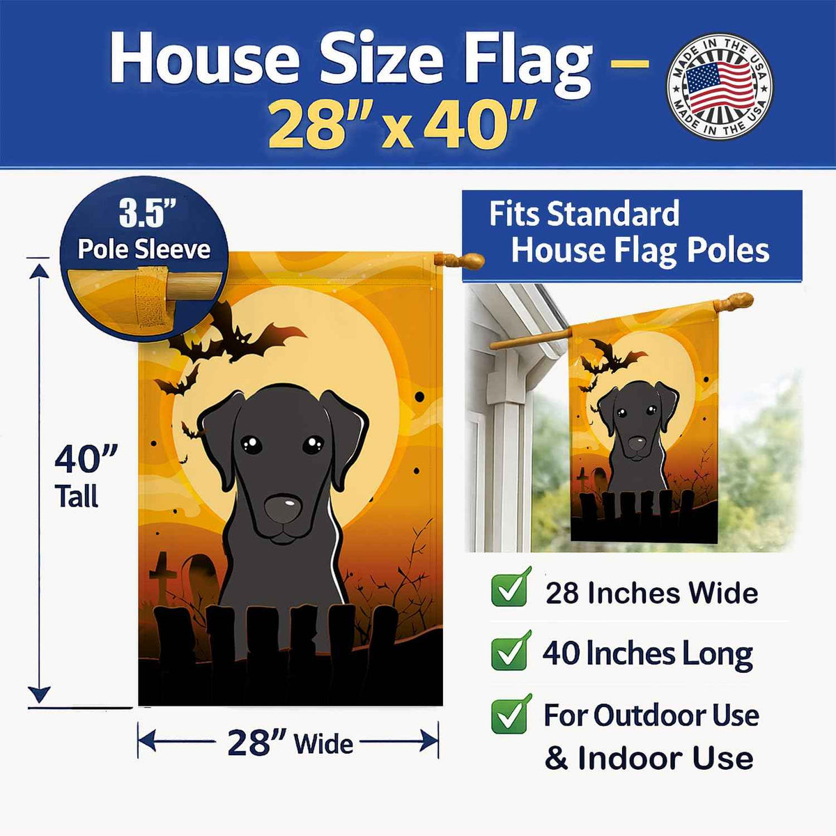Caroline's Treasures BB1793CHF Halloween Black Labrador Canvas House Size Flag, Multicolor, Large