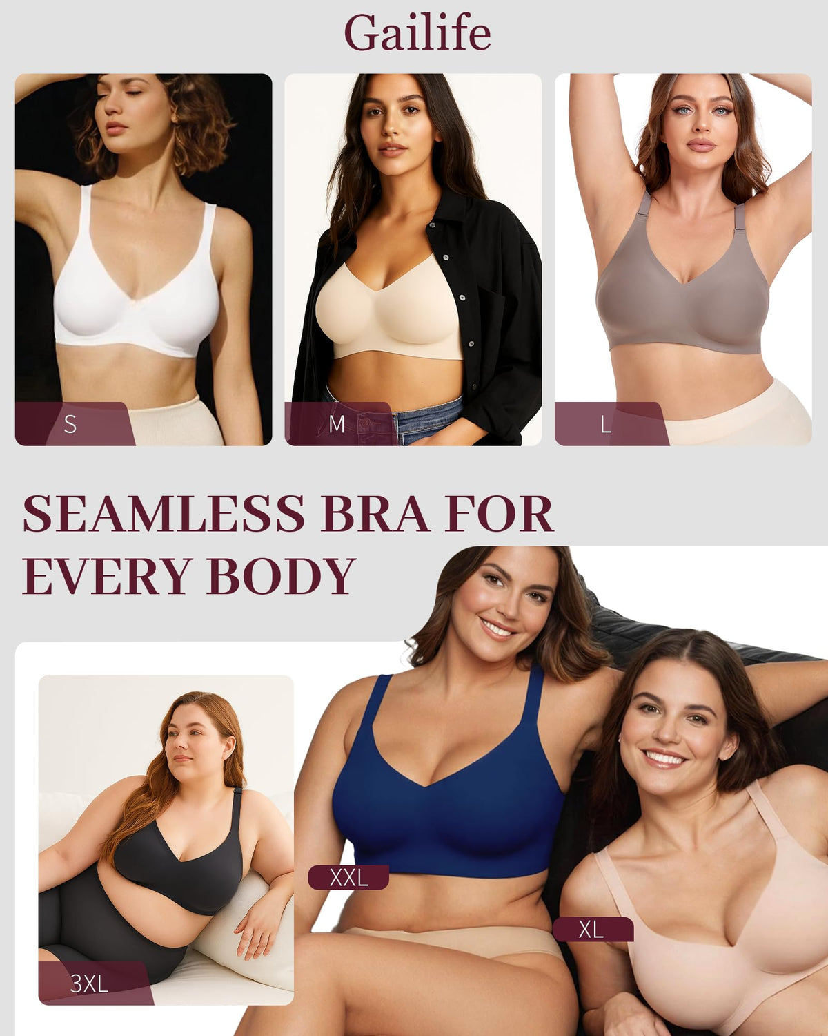 Gailife Womens Jelly Bra for Women Wireless Bras Seamless No Underwire Supportive Full Coverage T-Shirt Bra -New-Black-L 🍁 All In One Marketplace Canada