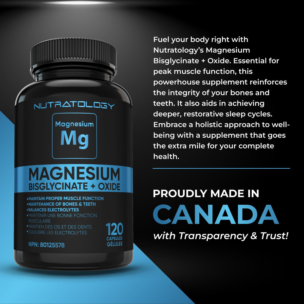 Nutratology® Magnesium Bisglycinate + Oxide | Canadian-Made | Relaxes Muscles, Improves Sleep Quality, Maintains Proper Muscle Functions & Enhances Bone Density | 250MG Per Capsule | 120 Capsules 🍁 All In One Marketplace Canada