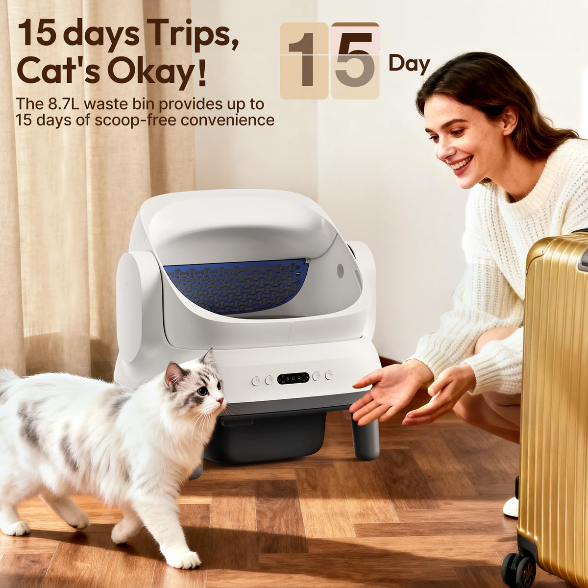 Happypaw Open-Top Self Cleaning Litter Box - Large Capacity Automatic Litter Box for Multiple Cats with Safety Protection, App Control, Odor-Free, Anti-Leakage Material, Includes Trash Bags 🍁 All In One Marketplace Canada