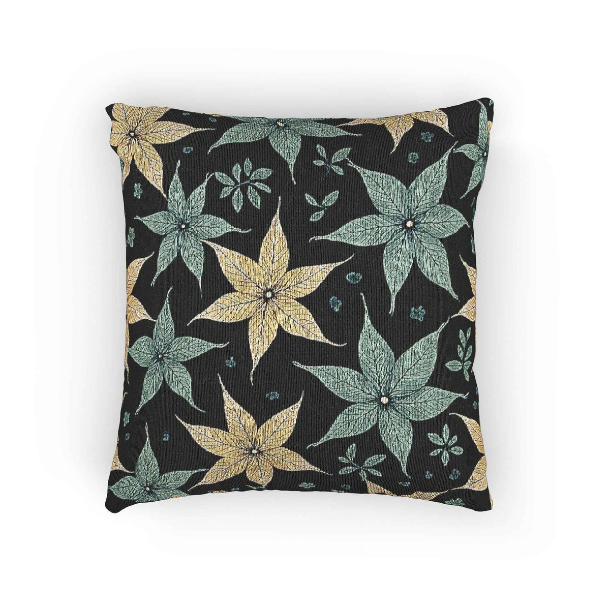Star Floral Pattern Woven Pillow | Teal Gold Floral Throw Pillow