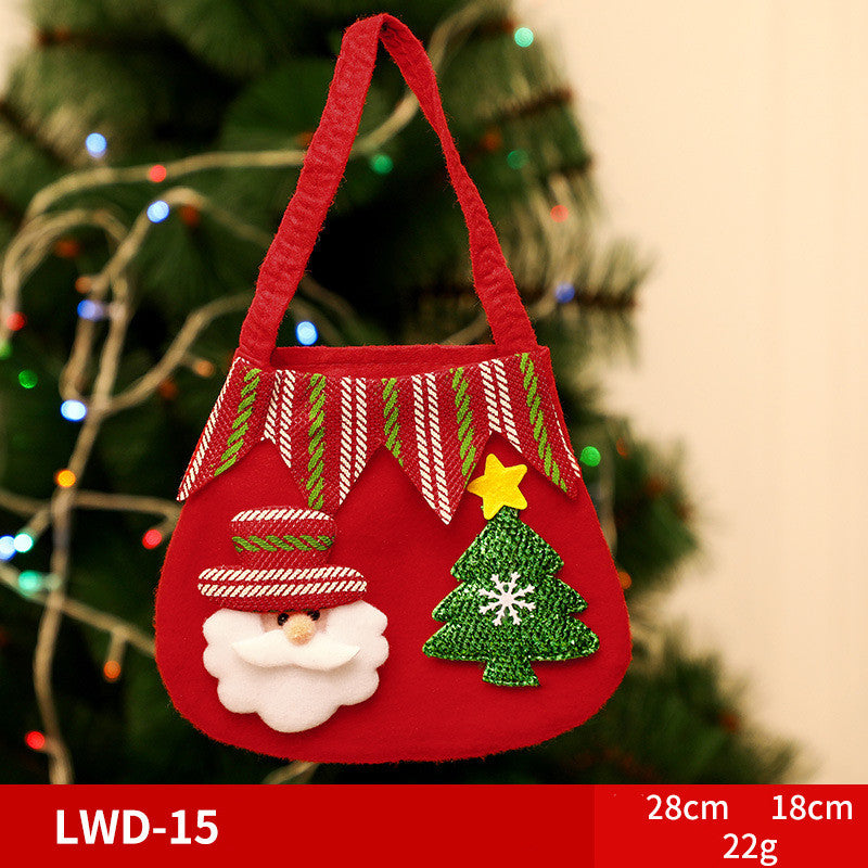 Brushed Christmas Gift Bags with 3D Santa Snowman Reindeer Bear, Red Drawstring Candy Bags, Felt Holiday Gift Bags
