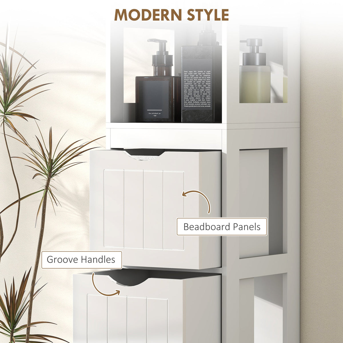 Slim Bathroom Cabinet with 3 Drawers & 2 Shelves