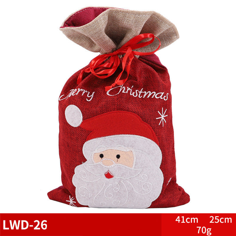Brushed Christmas Gift Bags with 3D Santa Snowman Reindeer Bear, Red Drawstring Candy Bags, Felt Holiday Gift Bags