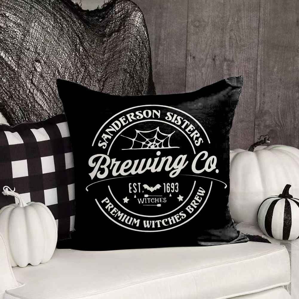 Set of 4 Halloween Pillow Covers 18 × 18 in – Hocus Pocus Black & White Fall Decor (Canada Delivery Only)
