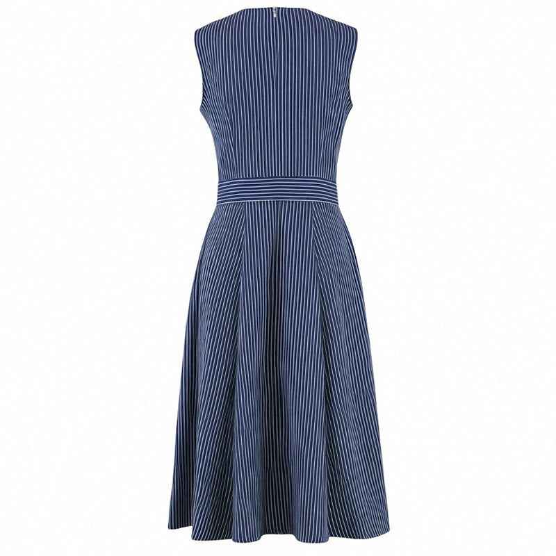 French-Style Vintage Striped Sleeveless High-Waisted Long Dress