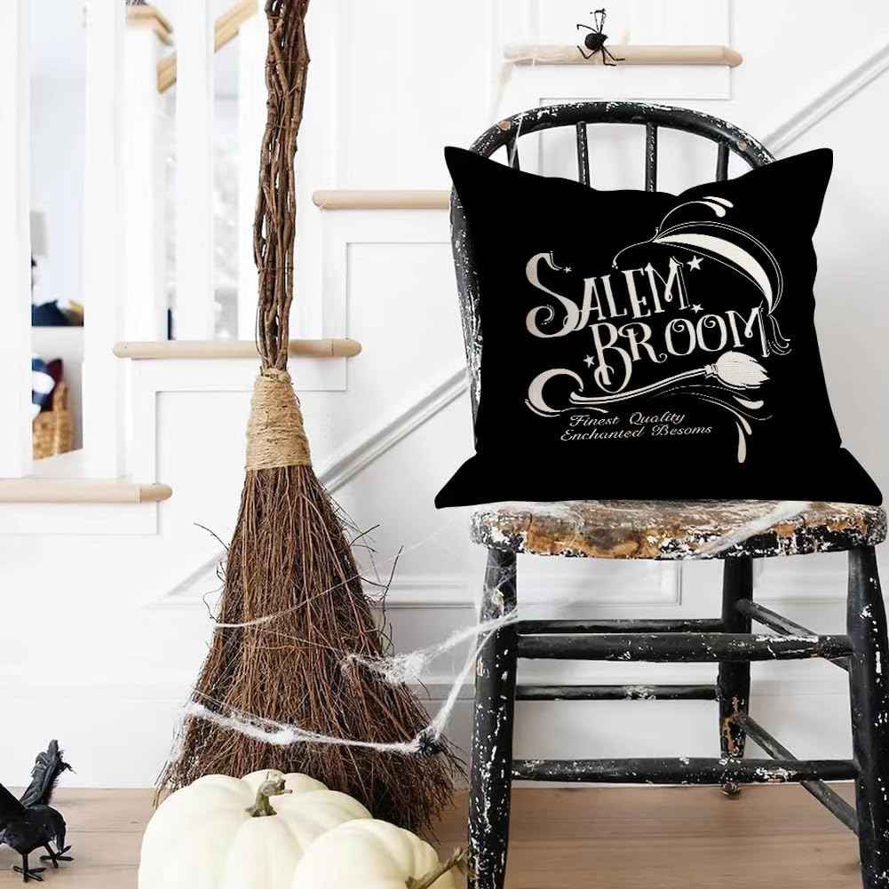 Set of 4 Halloween Pillow Covers 18 × 18 in – Hocus Pocus Black & White Fall Decor (Canada Delivery Only)