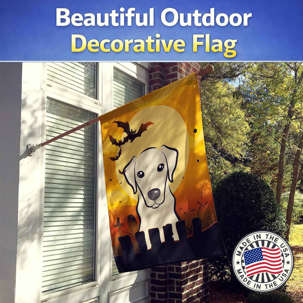 Caroline's Treasures BB1780CHF Halloween Yellow Labrador Canvas House Size Flag, Multicolor, Large