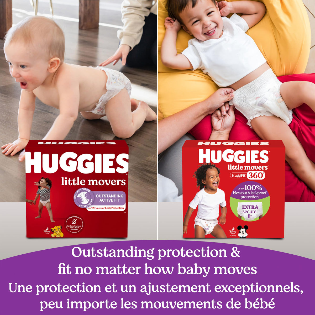 Huggies Size 5 Baby Diapers, Little Movers HuggFit 360° Baby Diapers with 360° Waistband, Size 5 (27+ lbs), 56 Count, Packaging May Vary 🍁 All In One Marketplace Canada