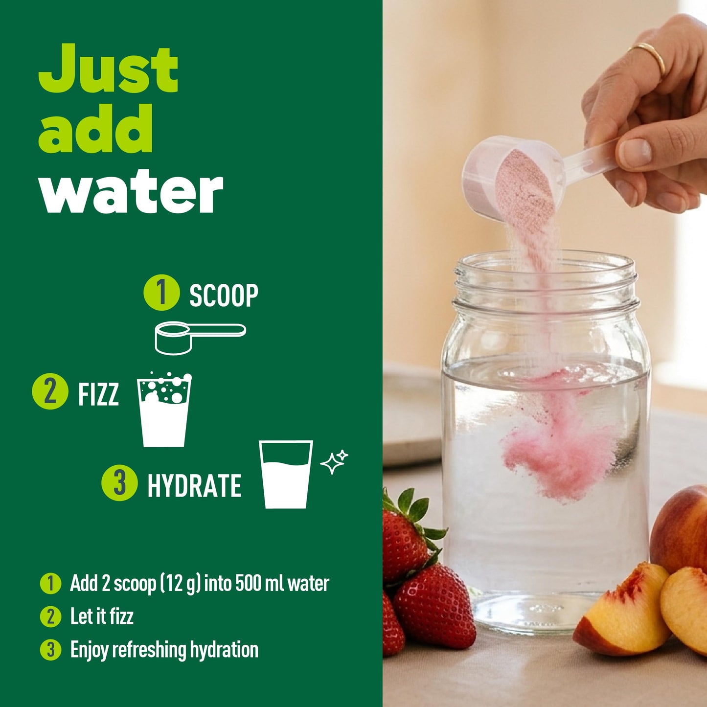 Organika Canadian-Made Electrolytes + Enhanced Collagen - Strawberry Peach Flavour - Sugar-Free Hydration | 5g Protein + 100% of Daily Vitamin C - 360g, 30 Servings 🍁 All In One Marketplace Canada