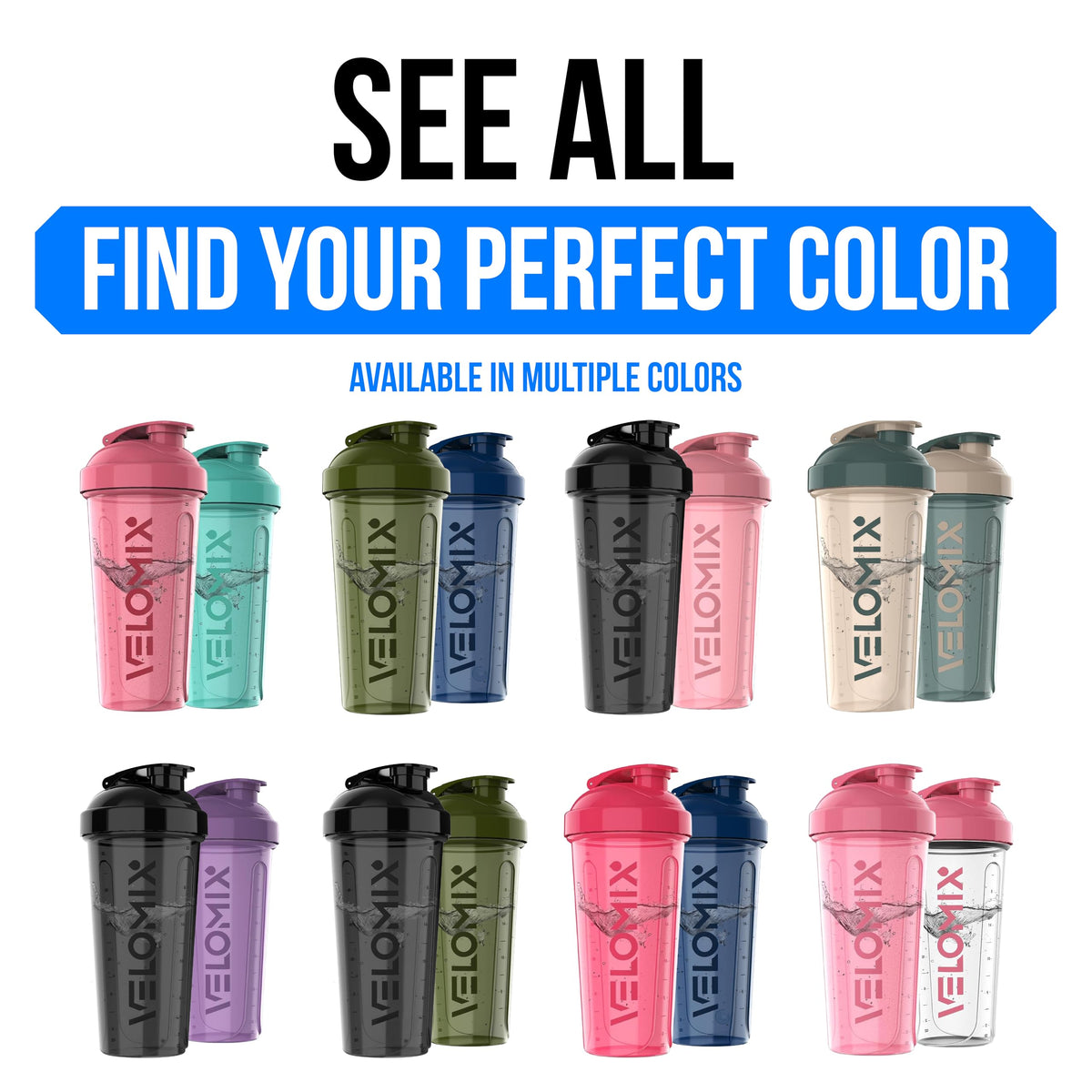 VELOMIX -2 Pack- 28 oz Protein Shaker Bottles for Protein Mixes - 2x Wire Whisk | Leak Proof Shaker Cups for Protein Shakes | Protein Shaker Bottle Pack | Shakers (Transparent & Black - 28oz) 🍁 All In One Marketplace Canada