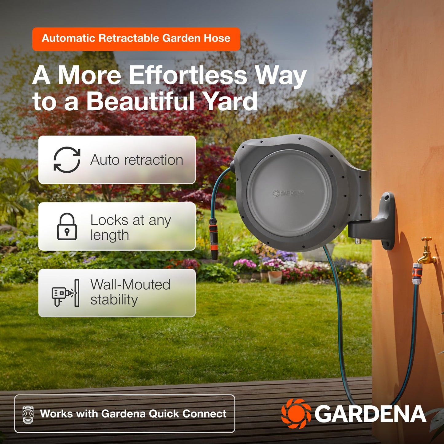 GARDENA 20505-80, 100 Foot Wall Mounted Retractable Reel with Hose Guide, Automatic retraction for Easy Watering,1/2" Hose. 🍁 All In One Marketplace Canada