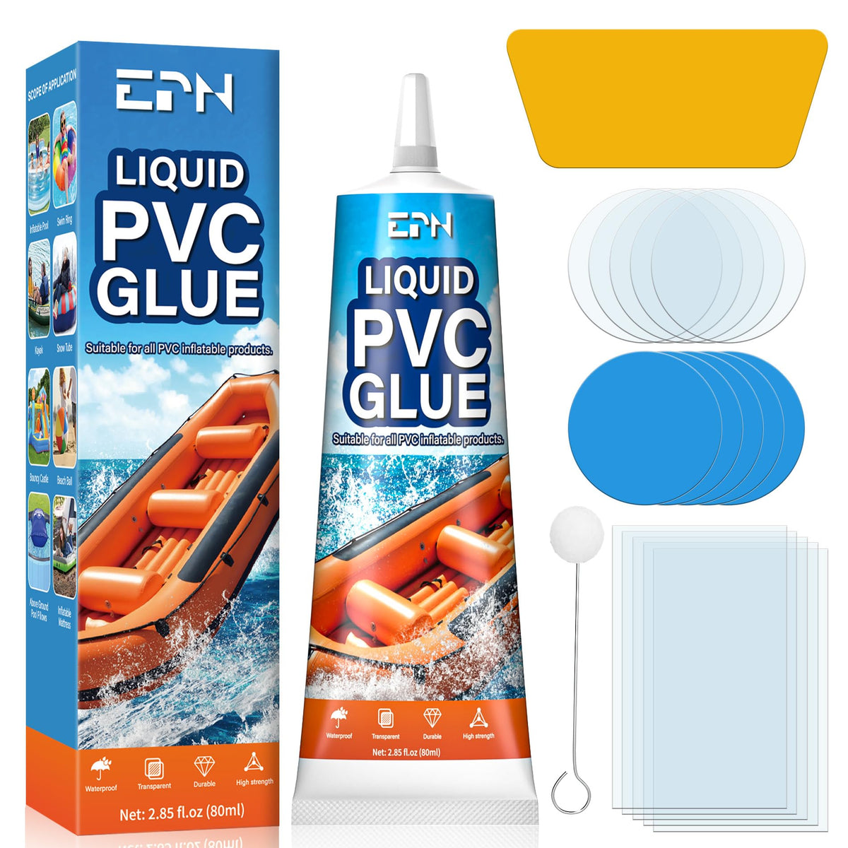 EPN Air Mattress Patch Kit, Waterproof Vinyl Pool Liner Repair Kit for Inflatables, Air Mattress, Swimming Ring, Tent, Bounce House, Inflatable Toys, Hot Tub, PVC Boat, Raft, Kayak (80ml*1) 🍁 All In One Marketplace Canada