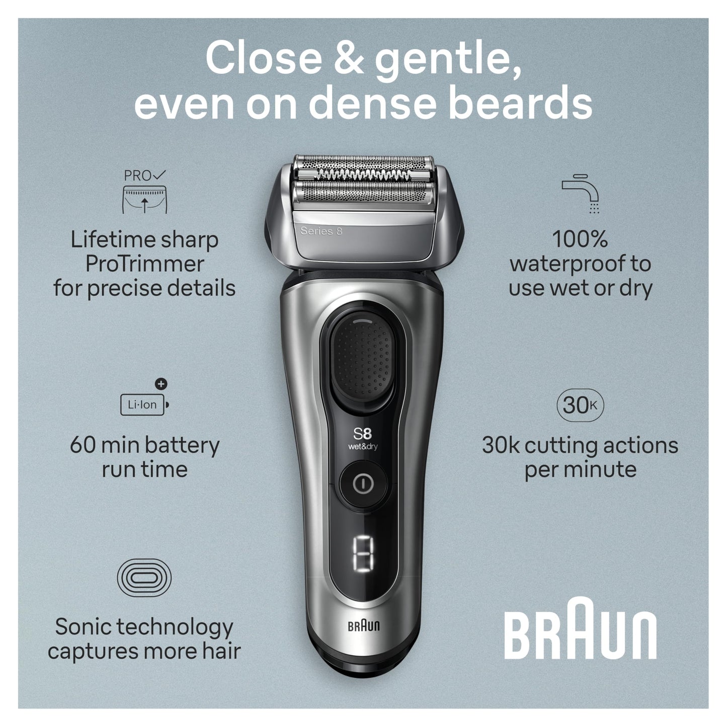 Braun Series 8 Electric Shaver for Men with Precision Long Hair Trimmer, Wet and Dry Electric Razor with Charging Stand and Travel Case, 8517s Galvano Silver 🍁 All In One Marketplace Canada