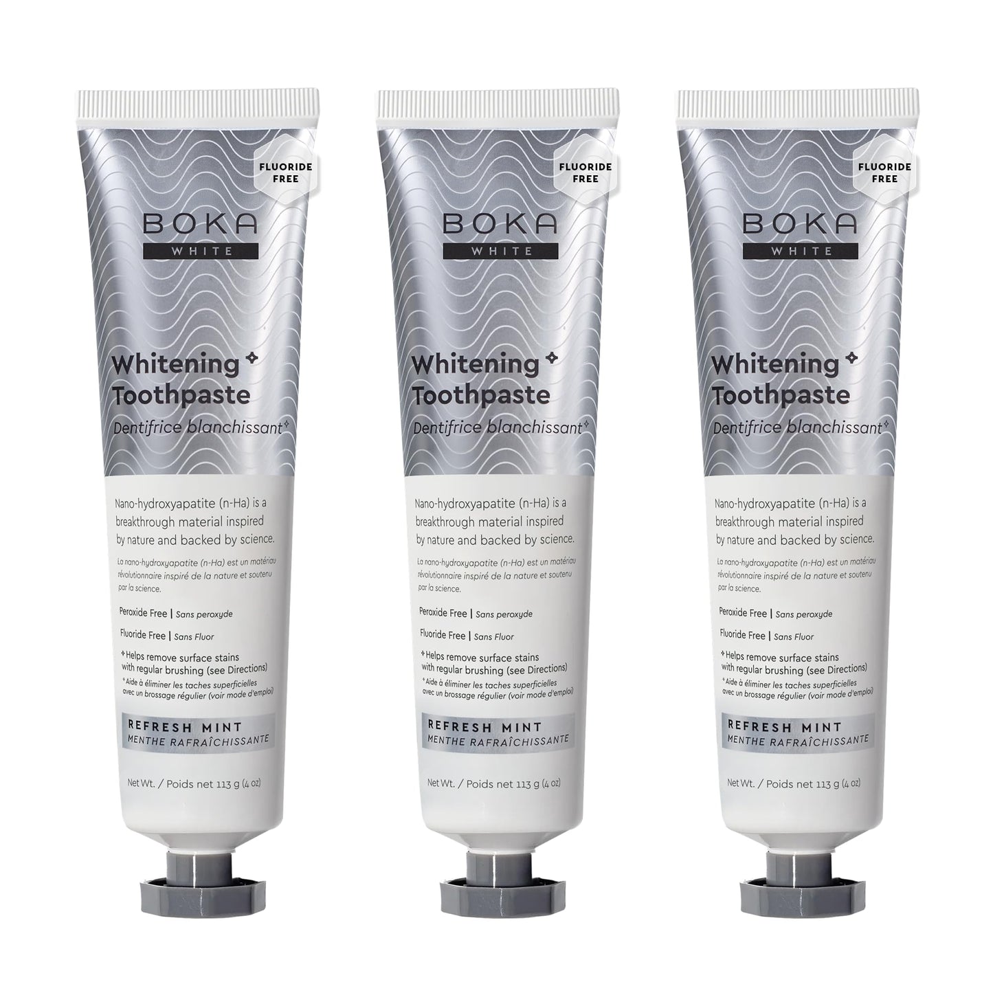 Boka Fluoride Free Toothpaste, Nano Hydroxyapatite Toothpaste, Appropriate for Sensitive Teeth, for Adult, Kids Oral Care - Whitening * Refresh Mint, 4 Fl Oz (113g) 3Pk 🍁 All In One Marketplace Canada