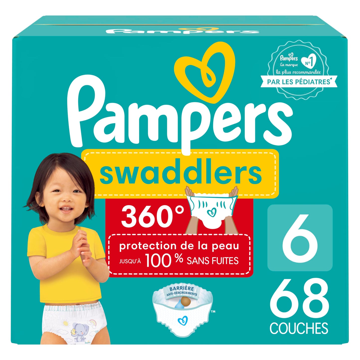 Pampers Diapers - Swaddlers 360 degrees - Size 6, 68 Count, up to 100% Leakproof Comfy Dry Fit, EZ Off Tabs Designed for Easy Changes, Pull On Diaper 🍁 All In One Marketplace Canada