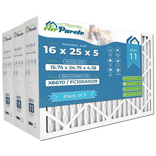 AirPurete 16x25x5 MERV 11 Air Filter, Replacement for Lennox X6670, Honeywell FC100A1029, Pleated HVAC AC Furnace Filters for Home (Actual Size: 15.75 x 24.75 x 4.38) | 3-Pack 🍁 All In One Marketplace Canada