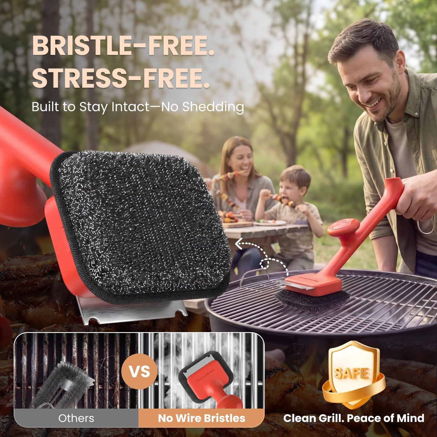 ThermoMaven BBQ Grill Brush Bristle Free - 17" Safe Steam Grill Cleaner Brush with Scraper and 3 Brush Heads for Porcelain/Gas/Charcoal Grill Outdoor Grill Barbecue Cleaner 🍁 All In One Marketplace Canada