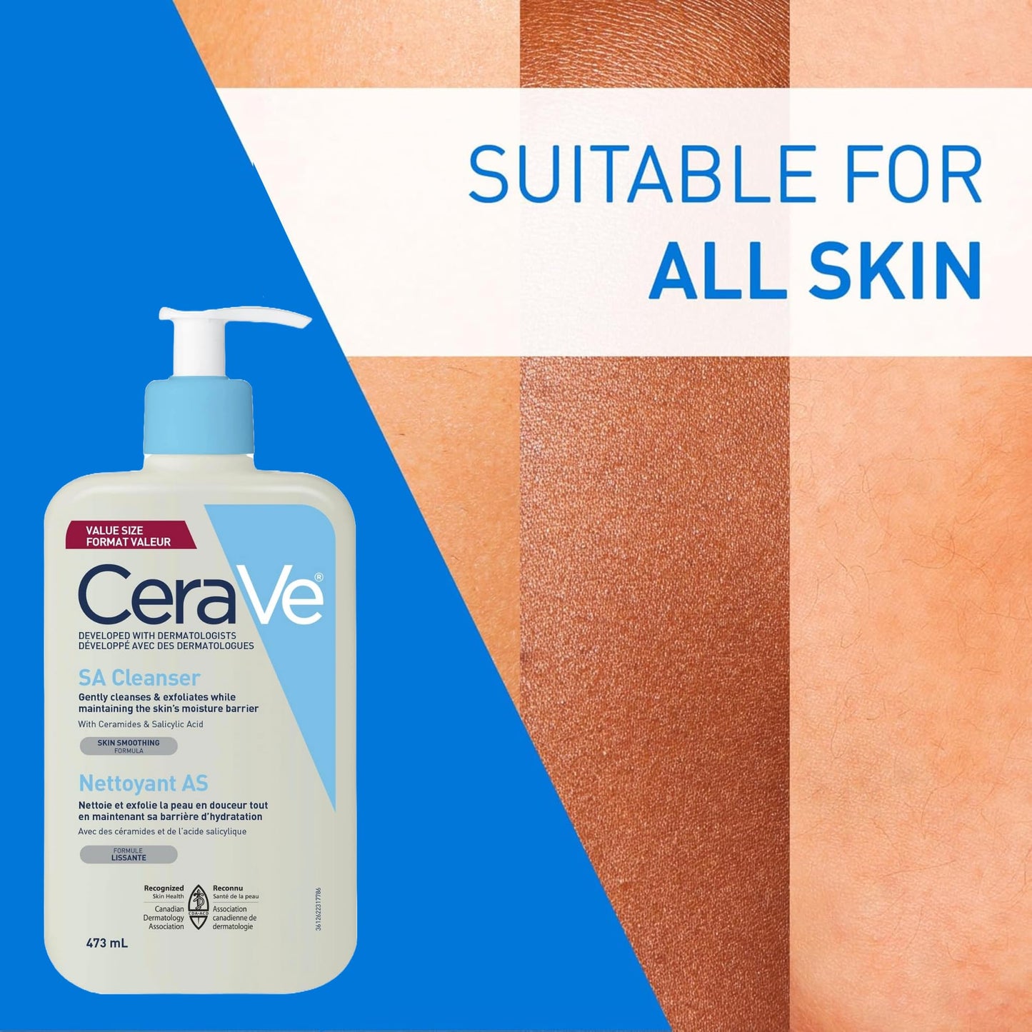 CeraVe Salicylic Acid Cleanser, Renewing Exfoliating Face Wash With Vitamin D for Normal Skin, Fragrance Free, Verified by CeraVe, 473ml 🍁 All In One Marketplace Canada