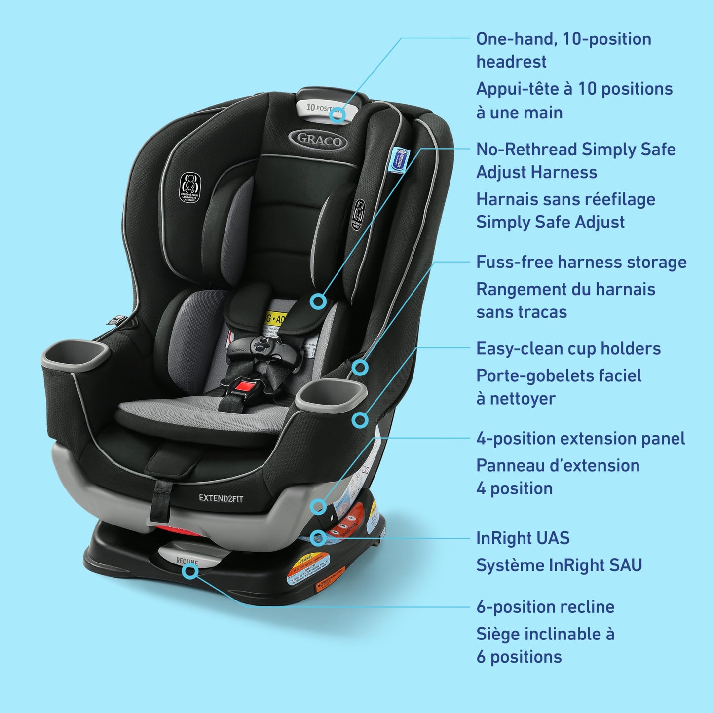 Graco Extend2Fit Convertible Car Seat, 2-in-1 Forward & Rear-Facing Baby Car Seat, 1.8-30 kg (4-65 lb), Titus 🍁 All In One Marketplace Canada
