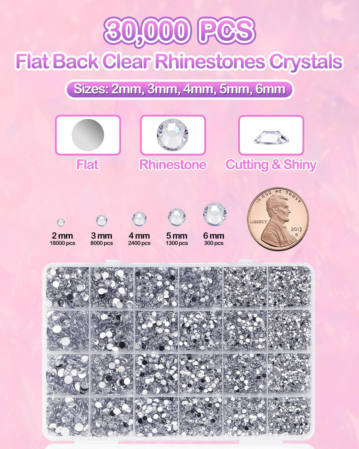 62,000pcs/64-Cells Bedazzling Kit, with 32,000pcs 3mm Nail Rhinestones in 40Colors for Bedazzling & 30,000pcs Clear Flatback Nail gems,6 Bottles B7000 Jewelry Glue, 2 Tweezers & 2 Dotting Pens 🍁 All In One Marketplace Canada