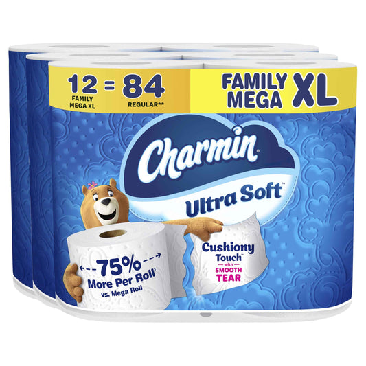 Charmin Toilet Paper Ultra Soft Cushiony Touch, 12 Family Mega XL Rolls = 84 Regular Rolls 🍁 All In One Marketplace Canada