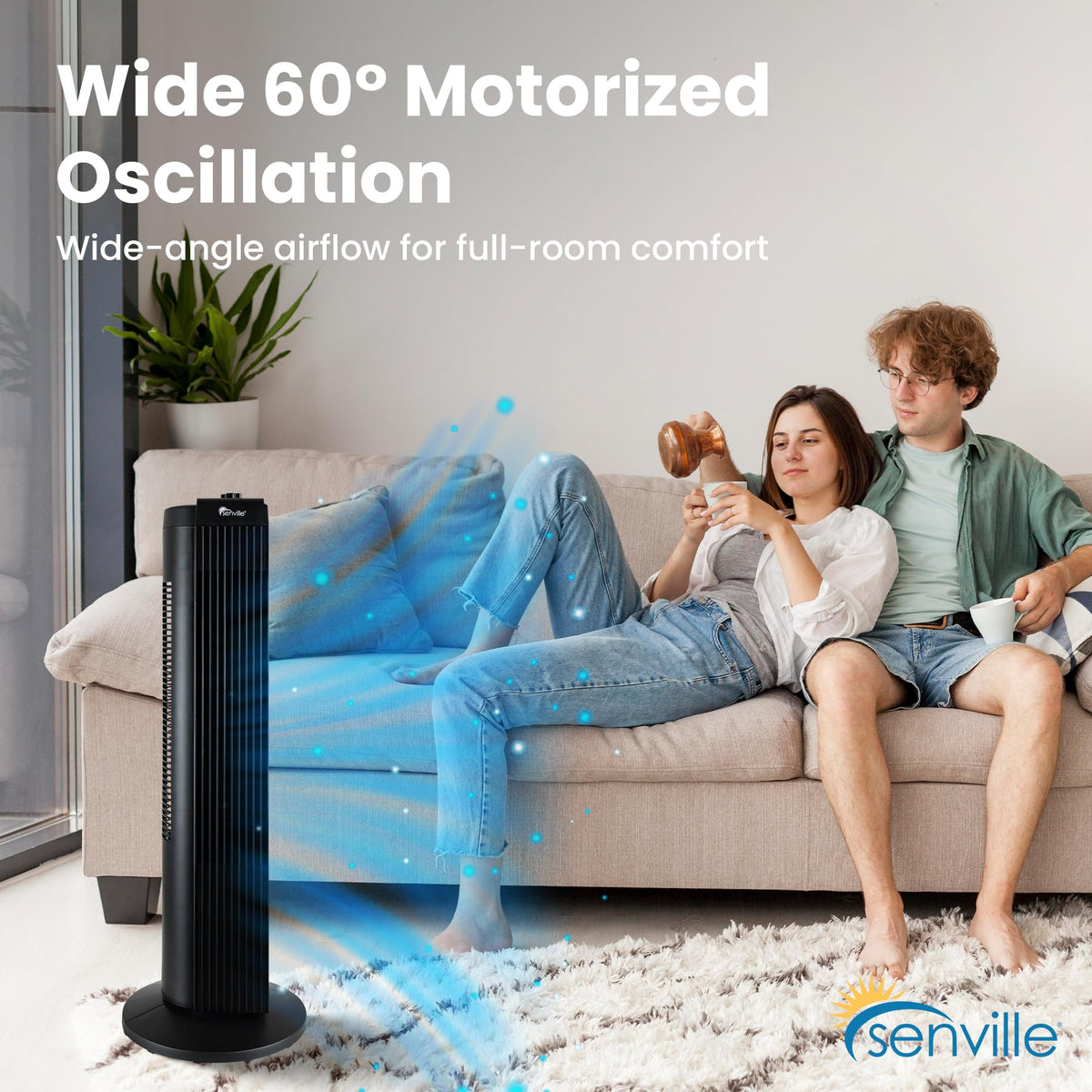 Senville 27" Standing Fan for Bedroom and Home with 60° Oscillation, 3 Speed, Compact Space-Saving Design, SENFZ10-19M 🍁 All In One Marketplace Canada