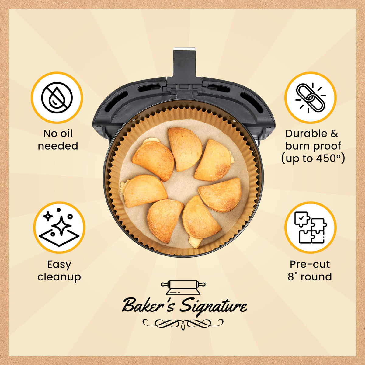 Baker's Signature Disposable 8" Round Air Fryer Parchment Paper Liner, 250 Pcs - Compatible with Up to 5.8 qt Baskets (Package May Vary) 🍁 All In One Marketplace Canada