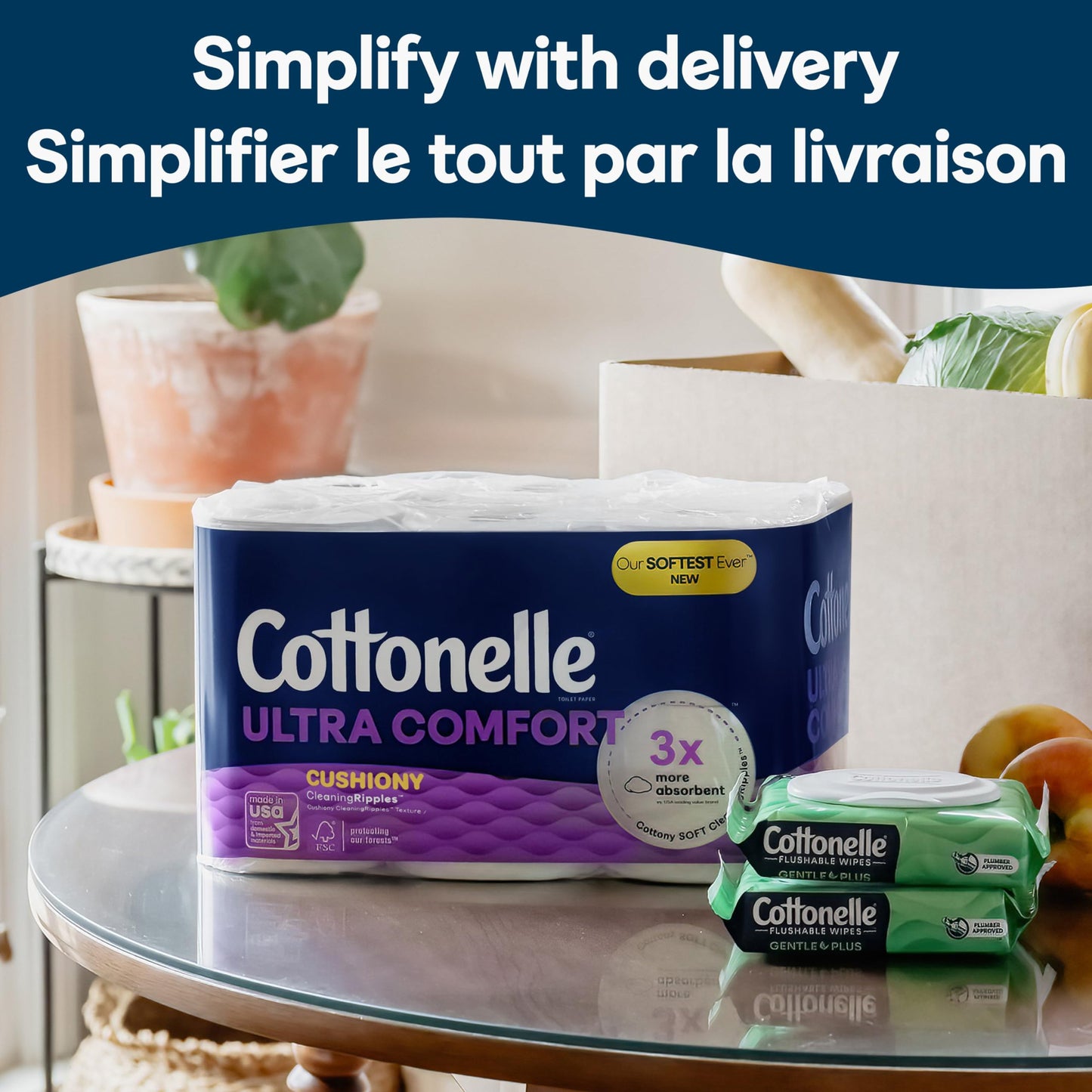 Cottonelle Toilet Paper, 24 Family Mega Rolls = 108 Regular Rolls (4 Packs of 6), Ultra Soft (Formerly Ultra Comfort), Soft Bathroom Tissue, 296 Sheets per Roll, Packaging May Vary 🍁 All In One Marketplace Canada
